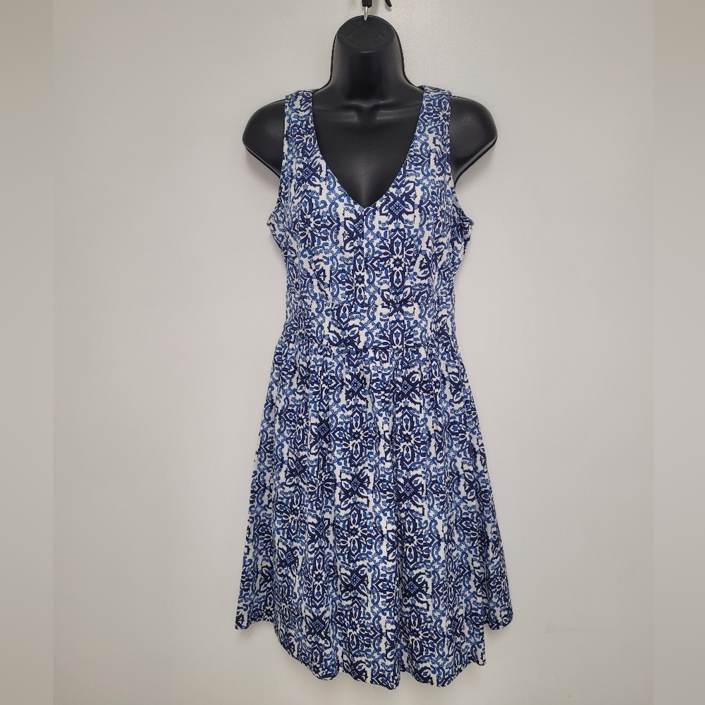Milly For Design Nation Banvin Blue Combo A Line Floral Knee Length Dress sz 6